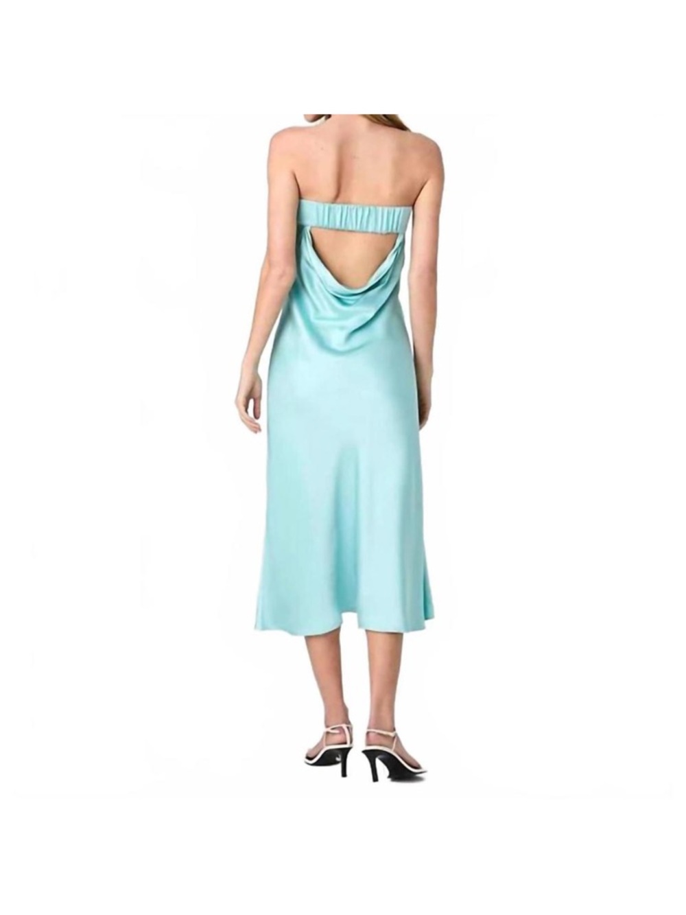 French Connection Oona Strapless Satin Midi Dress in Aqua - Picture 3 of 4